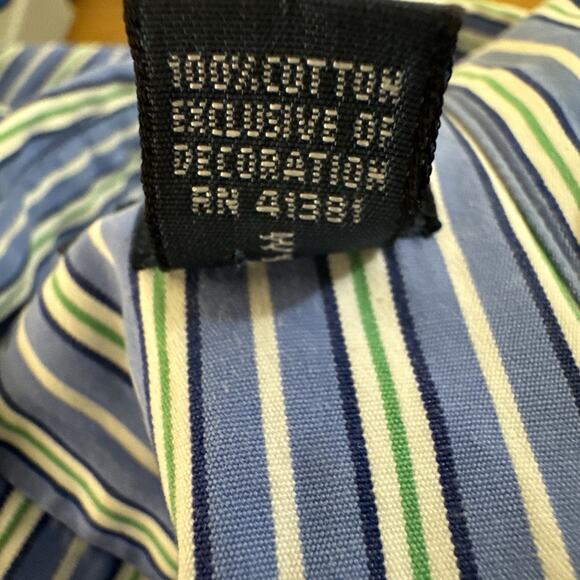 Ralph Lauren Classic Fit 3XB Button Down Shirt Men's Blue Striped Green Pony - Picture 5 of 6